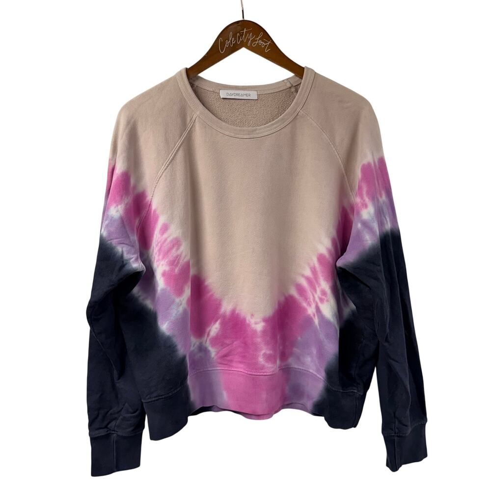 Daydreamer Flying V Varsity Crewneck Sweatshirt Tie Dye Pink Medium Pullover